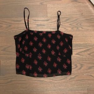 BLACK AND PINK FLORAL STRAPPY BLOUSE